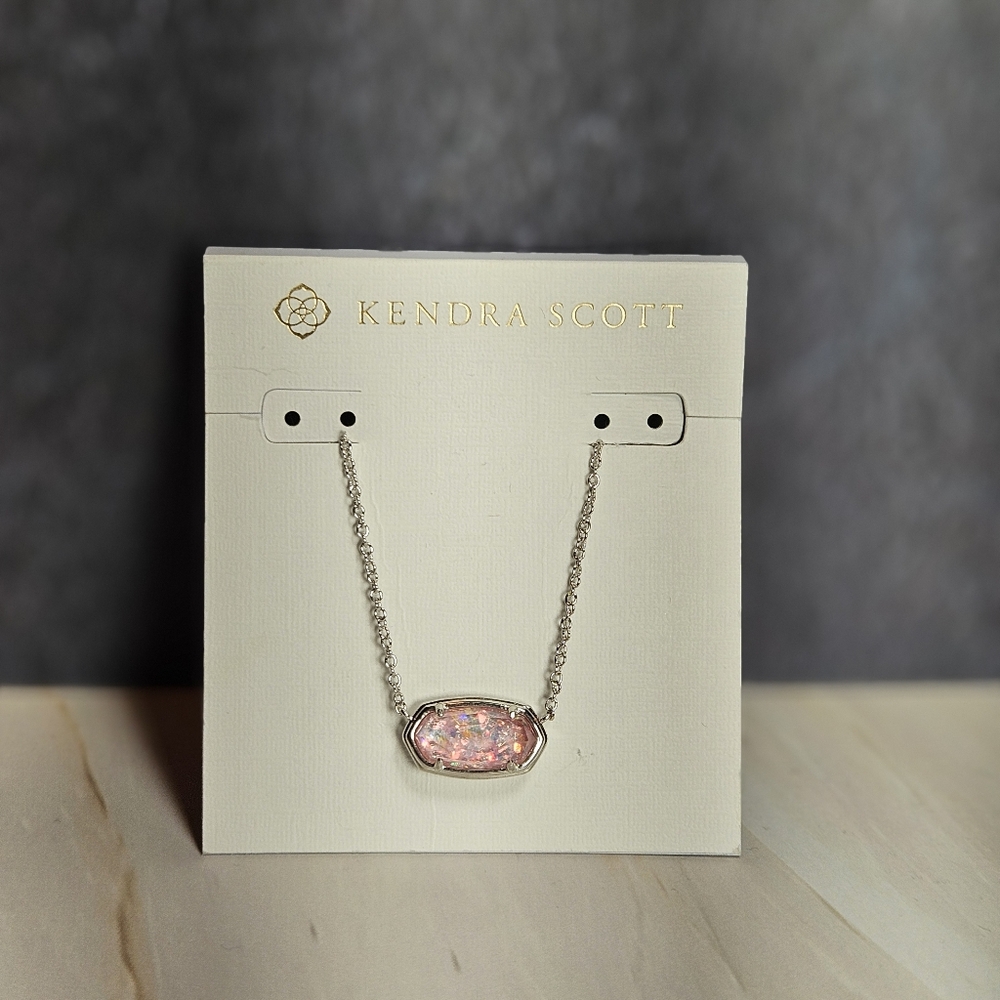 NWT Kendra Scott 2024 Pink Glitter Glass Silver Necklace HTF - Picture 2 of 6